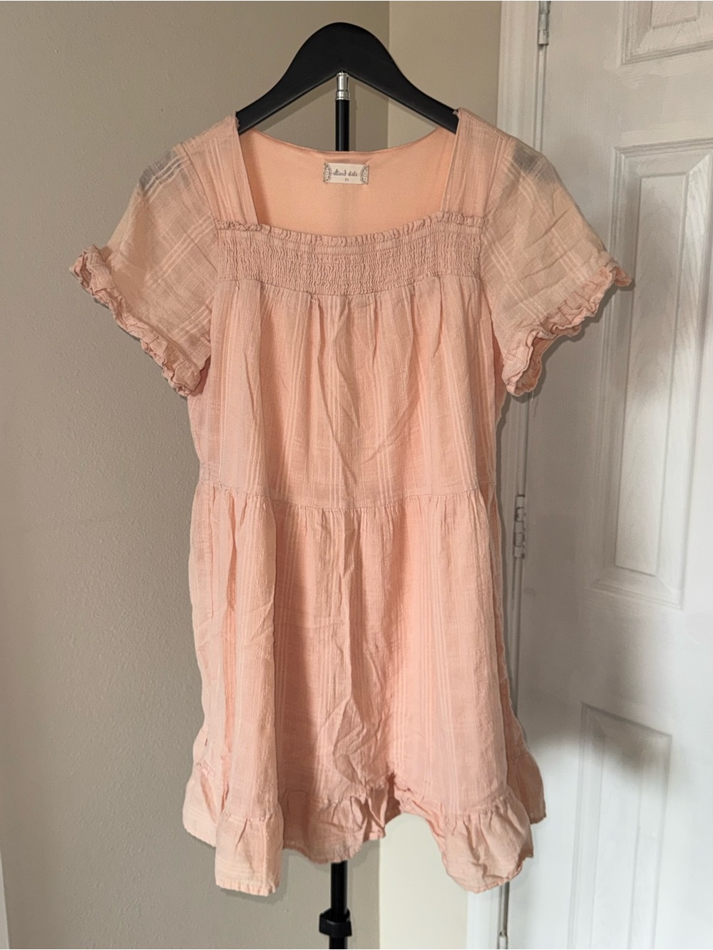 Altar'd State Peach Smocked Square-Neck Mini Dress